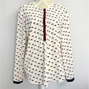 Talbots Sz 12 Red White Blue Nautical Flag‎ Long Sleeve Blouse Shirt Top Sailing